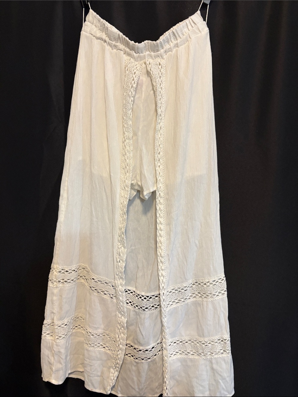 Chic Nation Cream Maxi Skirt with shorts underLace Panels